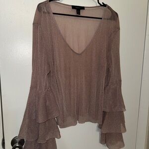 Pink Sheer Ruffle Sleeve Top